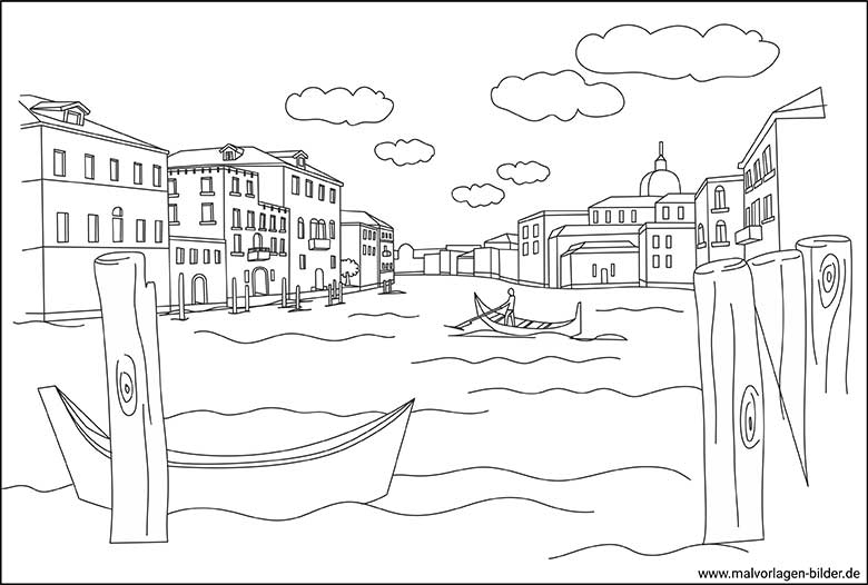 Venedig Stadt in  Italien - Malvorlage für Ewachsene