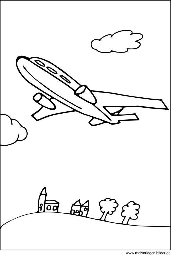 Malvorlage Flugzeug beim Fliegen
