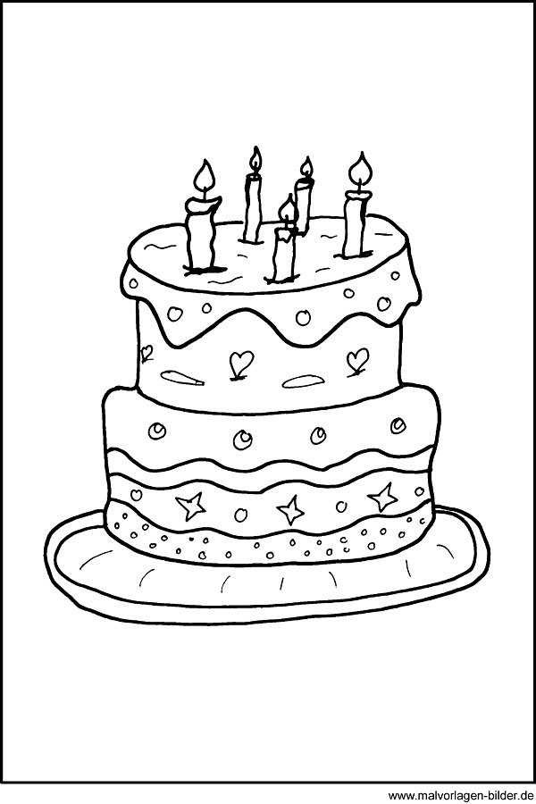 Malvorlage und Ausmalbild von einem Kuchen - Geburtstagstorte