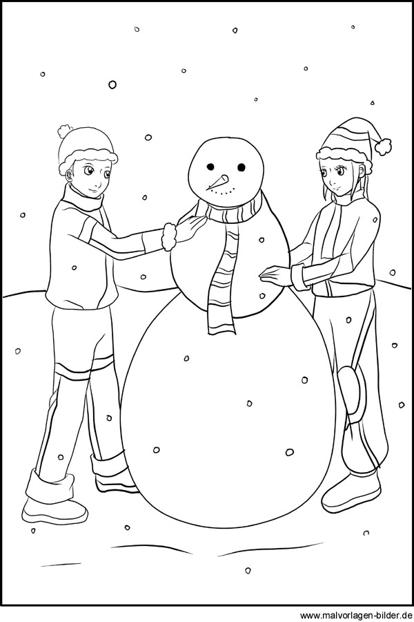 Winter Ausmalbild - Einen Schneemann bauen