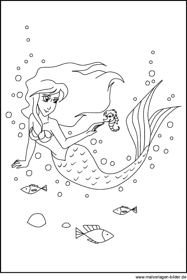 Ausmalbild von einer Meerjungfrau