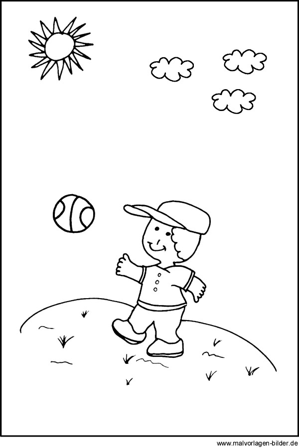 Malvorlage und Ausmalbild - Junge spielt mit einem Ball