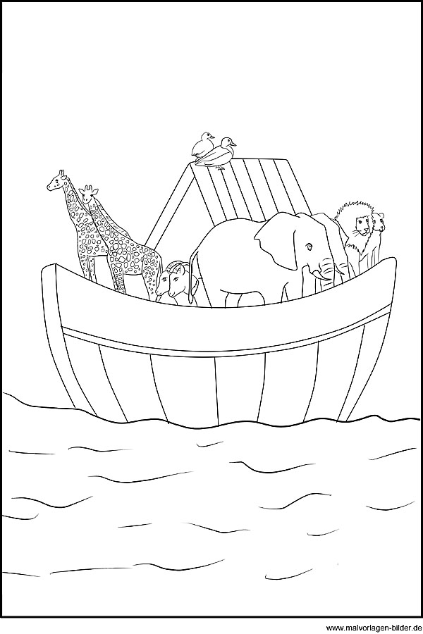 Ausmalbild - Die Arche Noah mit Tieren