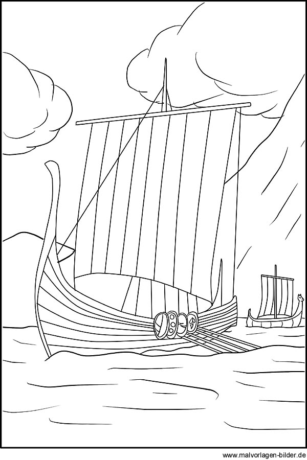 Wikinger Schiff als Ausmalbild und Malvorlage
