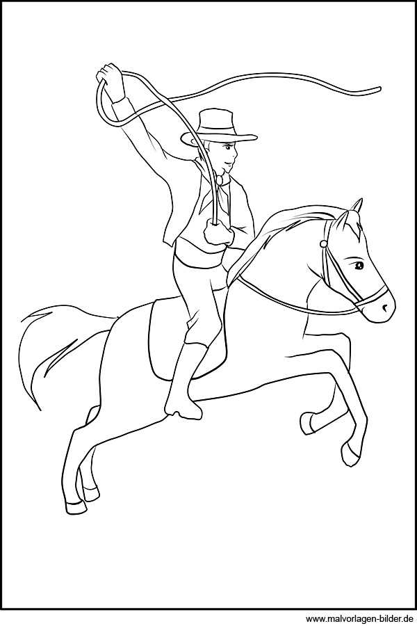 Malvorlage Cowboy auf seinem Pferd