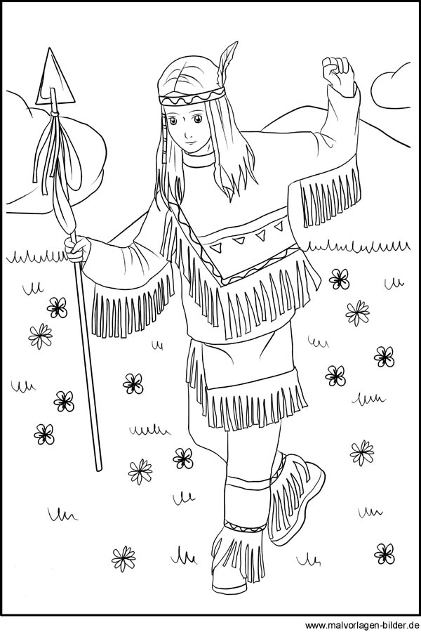 Zeichnung von einem Indianer Mädchen beim Tanzen