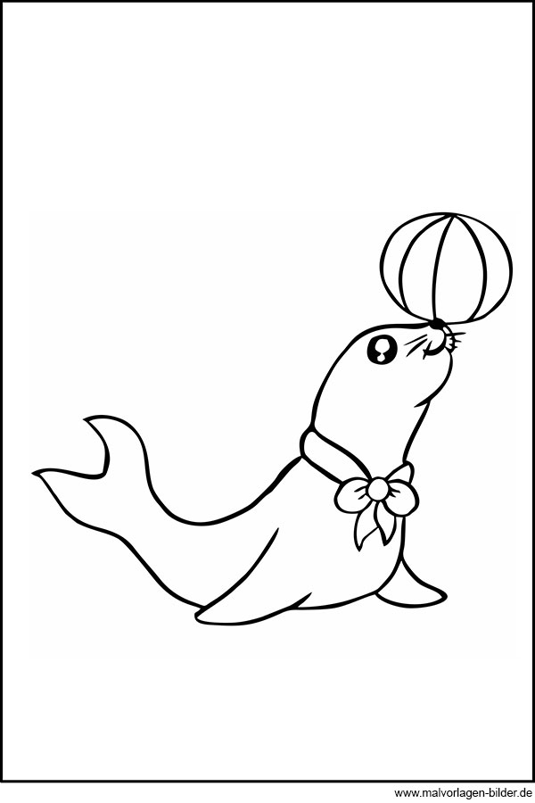 Gratis Ausmalbilder-Seehund balanciert einen Ball