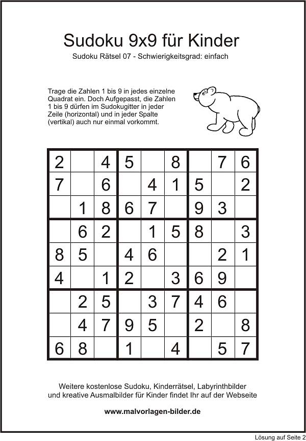 Sudoku Vorlage einfach 9x9